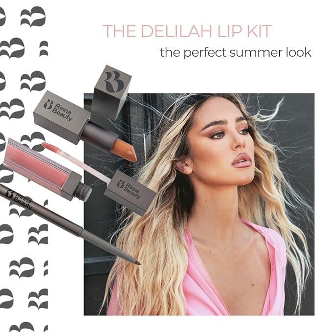 Rinna Beauty Icon Lip Kit - Delilah - All-in-One Lip Kit Includes Lipstick Lip Gloss Lip Liner - PINK NUDE look - Anti-Aging Moisturizing Long-Lasting: Vegan Cruelty-Free - 1 each