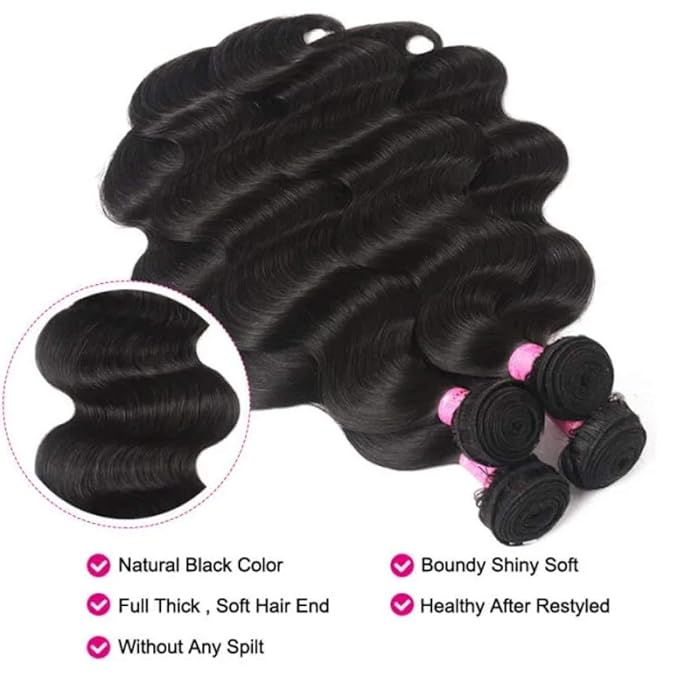 UNice Hair Brazilian Body Wave Human Hair 1 Bundle 100% Unprocessed Virgin Human Hair Weave Extensions Natural Black Color Can be Dyed and Bleached 8 inch