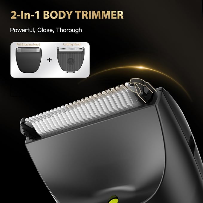 2-in 1 Body Hair Trimmers for Men Pubic Groin Hair Trimmer for Men with Dual-Head Trimmer &amp Foil Blade Electric Ball Trimmer Razors w/Light Charging Dock Waterproof Body Groomer Shaver Kit