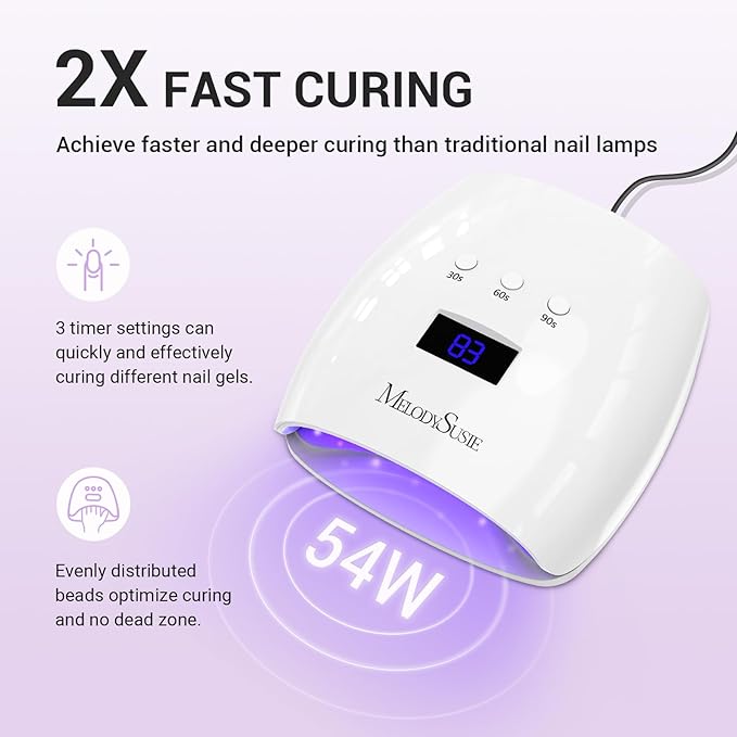 MelodySusie Professional UV LED Nail Lamp P-Plus30I High Efficient Nail Dryer with 3 Timers &amp Detachable Base Cures All Hard Gels Especially Rhinestone Glue Solid &amp Liner Gel Polishes