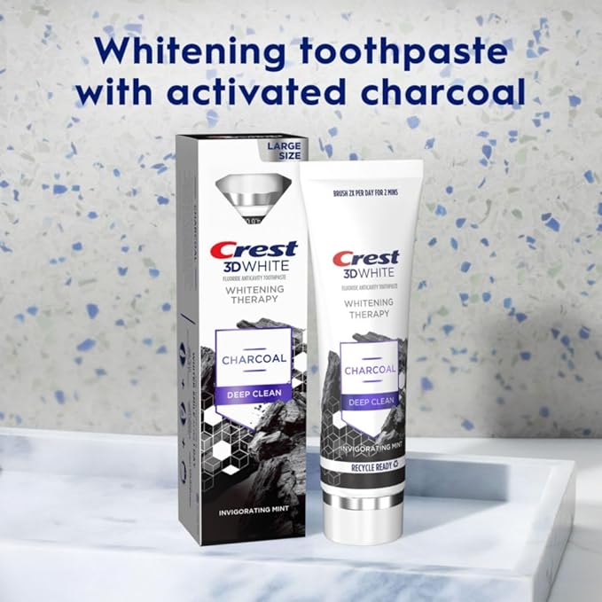 Crest 3D White Whitening Therapy Charcoal Deep Clean Invigorating Mint Teeth Whitening Toothpaste 4.6 oz Pack of 3 Anticavity Fluoride Toothpaste Gently Brightens Teeth Strengthens Enamel