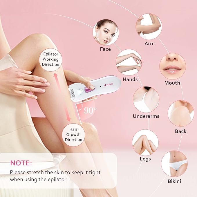 Epilator for Women Smooth Glide Epilator Facial and Body Hair Remover with LED Light Rechargeable Hair Removal Device for Face Bikini Armpits Arms and Legs
