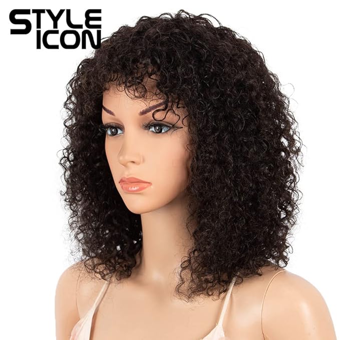 Style Icon Human Hair Afro Wigs Short Curly Wigs for Black Women Wig With Bangs (14 Inches NATURAL)