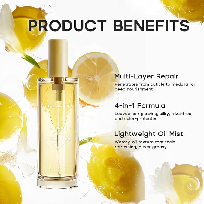 HALOVIDA Hair Oil Heat Protectant Oil for Frizz Control Strengthens Hair Absorbs Nourishment &amp Shiny Hair Hair Oil Spray for All Hair Types Adds Color Safe Formula 2.71 Fl oz