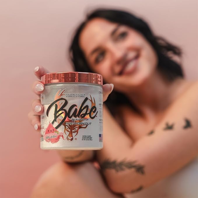 Babe Pre Workout powder for Women | Watermelon Splash | 6g Citrulline 2g Beta-Alanine 100mg Hyaluronic Acid 5mg Biotin and 5 other registered trademarked ingredients | 30 servings | 12.8 OZ