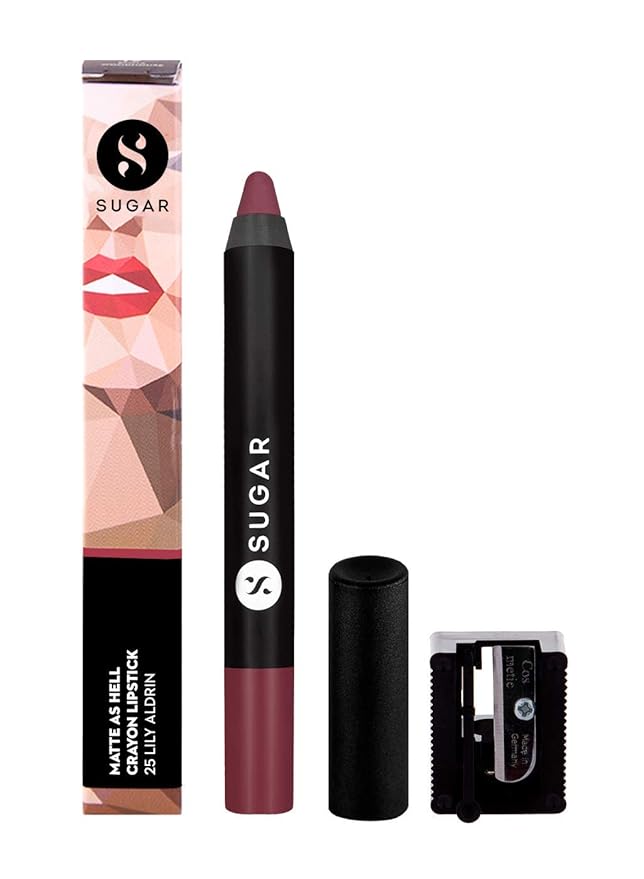 SUGAR Cosmetics Matte As Hell Crayon Lipstick With Free Sharpener Long-Lasting Matte Lip Crayon - 25 Lily Aldrin (Mauve Pink)
