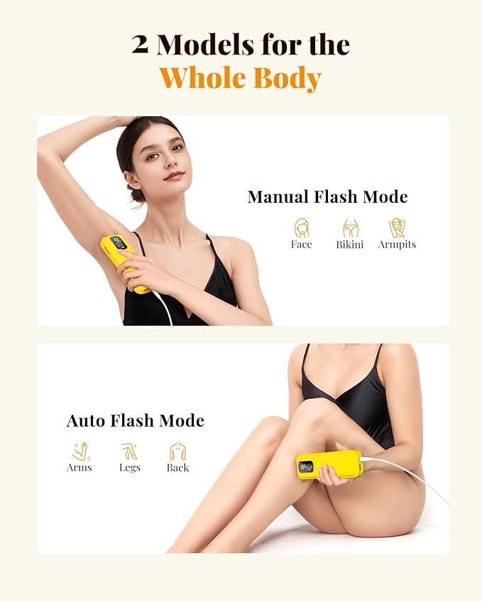 IPL Laser Hair Removal Device for Women &amp Men - At-Home Permanent Hair Remover for Long-Lasting ResultsBody &amp Face for 85% Hair Reduction in 3 WeeksYellow
