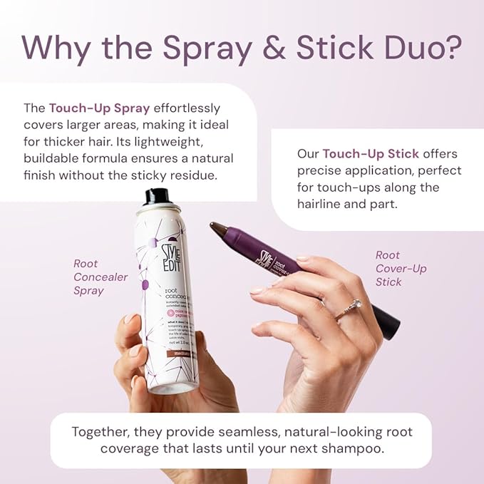 Style Edit Travel Essentials Hair Duo Root Touch Up Spray and Root Cover-Up Stick | Instant Gray Root Concealer for Grays and Roots Coverage | Dark Brown