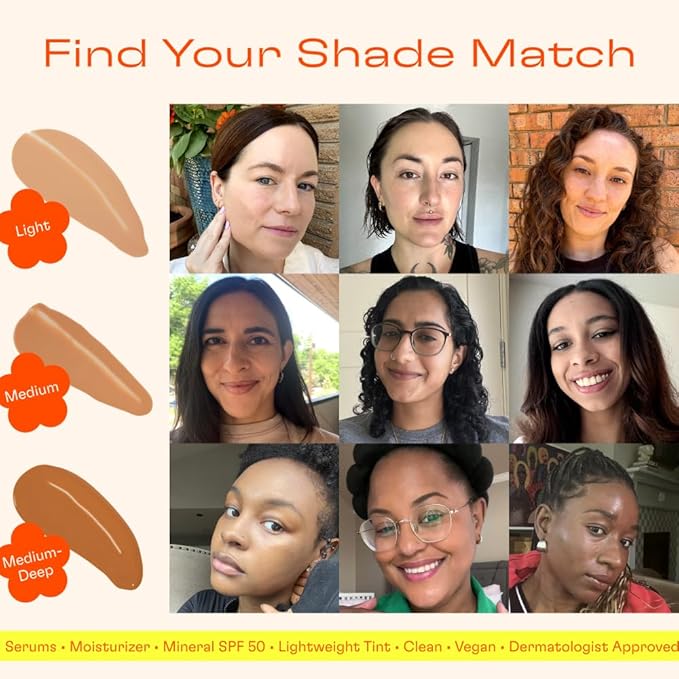 Daybird 4 in 1 Tinted Serum Tinted Moisturizer and Sunscreen for Face SPF 50+ Niacinamide 1 Ounce (light)