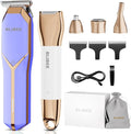 Hair Clippers &amp Bikini Trimmer for Women - Waterproof Electric Clippers and 4 in 1 Bikini Trimmer Set Deluxe Wet/Dry Body Shaver for Nose Eyebrows Beard Pubic Hair Blue