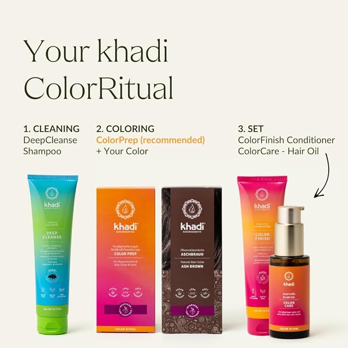 khadi ASH BROWN Natural Hair Color - Natural cosmetics - hair color for matte &amp medium brown - plant hair color - 100% herbal natural &amp vegan - 3.5 oz