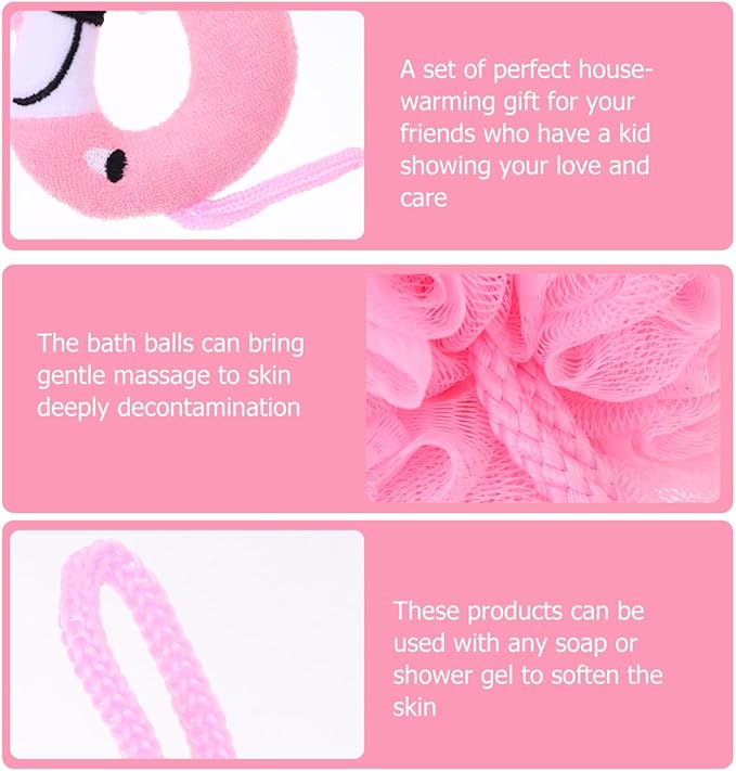Beaupretty 6 Pcs Flamingo Bath Balls for Kids - Soft Shower Sponges for Gentle Skin Massage and Deep Cleansing Suitable for Home and Hotel Bathing 10.23X4.72X7.08 Inches