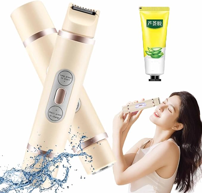 2 in 1 Electric Lady Shaver 2 in 1 Electric Shaver for Women Dual Head Trimmer Mini Wet and Dry Women Hair Remover (Beige)