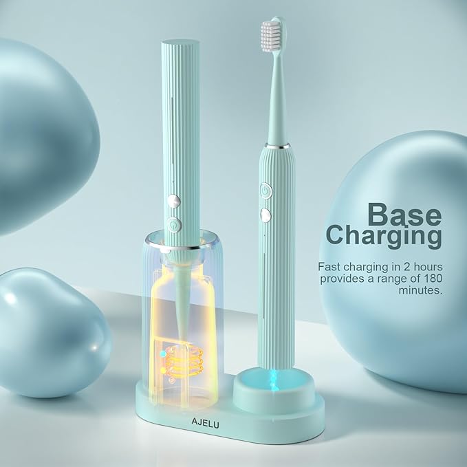 Rechargeable Sonic Toothbrush with Drying Holder 8 Brush Heads Smart Timer Waterproof Design ? Mint Green Edition
