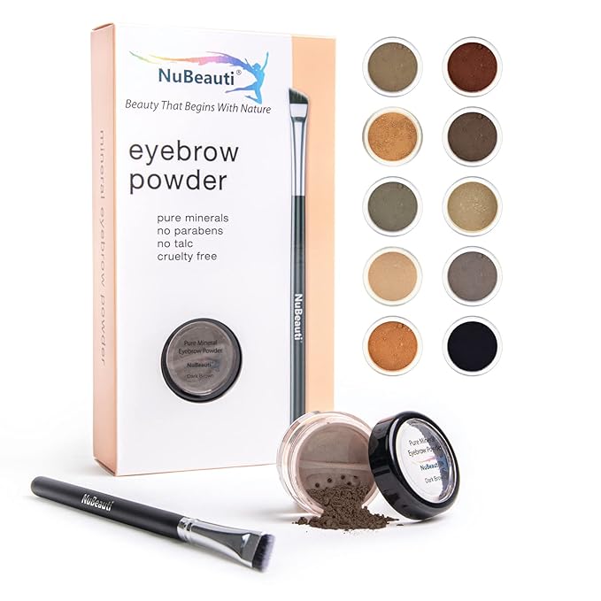 Mineral Eyebrow Powder by NuBeauti - Natural Brow Makeup Kit with Angled Contour Brush for Precision Sculpting to Color Eyebrows Precisely for Beautiful Perfect Professional Brows - (Dark Brown)