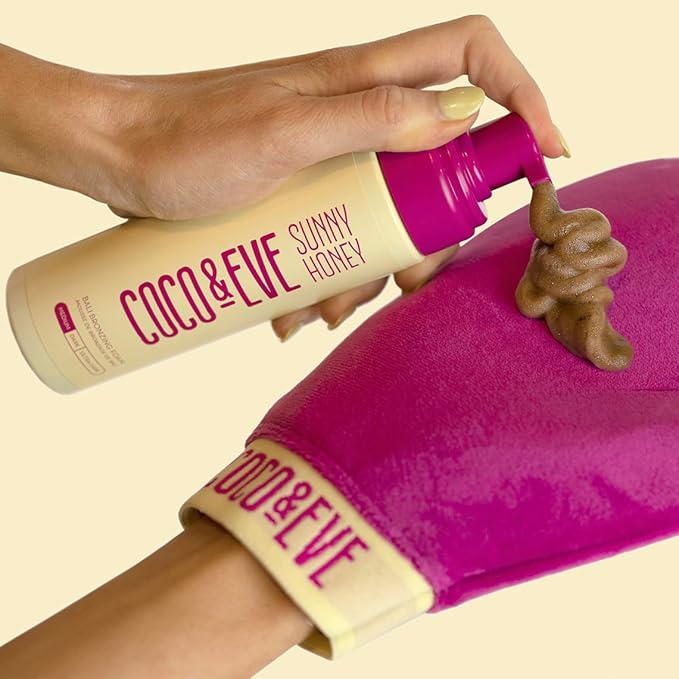 Coco &amp Eve Sunny Honey Bali Bronzing Self Tanner Mousse - (Dark) All Natural Sunless Tanning Mousse | Instant Self Tanning Lotion with Bronzer and Skin Moisturizer (6.7 fl oz)