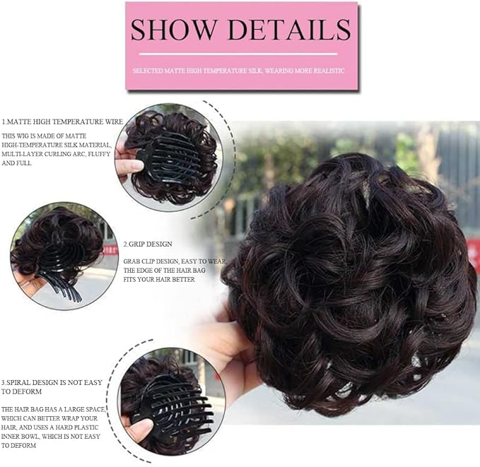 HIHELO Synthetic Curly Hair Bun Hair Clips Women Ponytail Extensions Messy Bun Hair Hoops Extensions Wig Hair Accessories (Color : D)