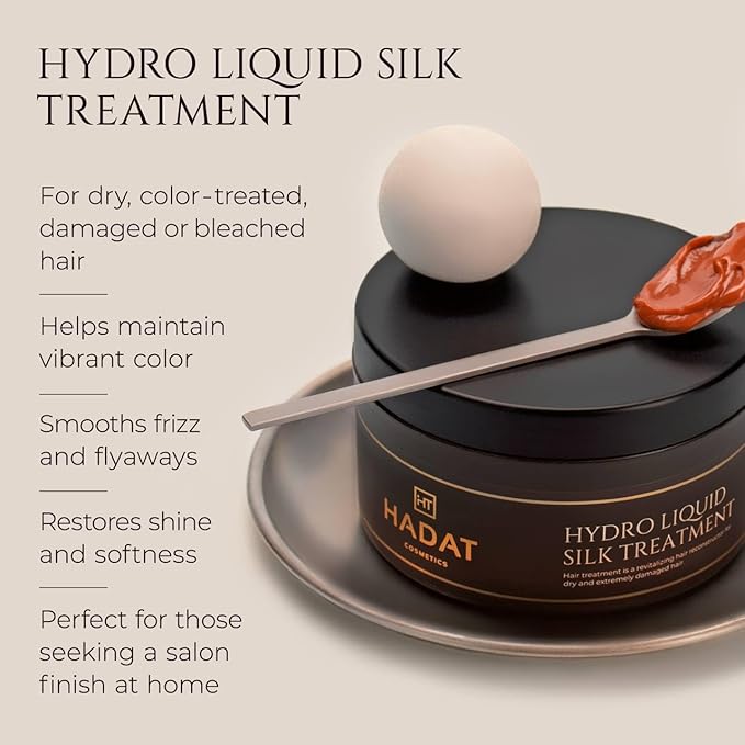 HADAT Liquid Silk Treatment ? Premium Hair Mask for Dry Damaged Hair - Deep Conditioning Hair Mask with Macadamia Argan Oil ? Hydrating Repair &amp Shine ? Made in Israel ? 10.1 Fl Oz