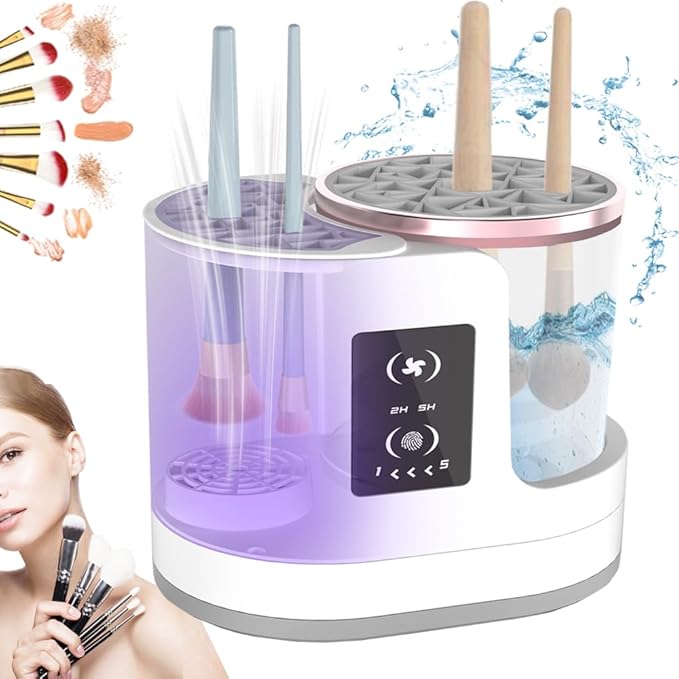 Makeup Brush Cleaner 3 in 1 Electric Makeup Brush Cleaner and Dryer Automatic Makeup Brush Cleaner Machine with Multi-Hour Drying Settings Portable Design for All Makeup Brush Types