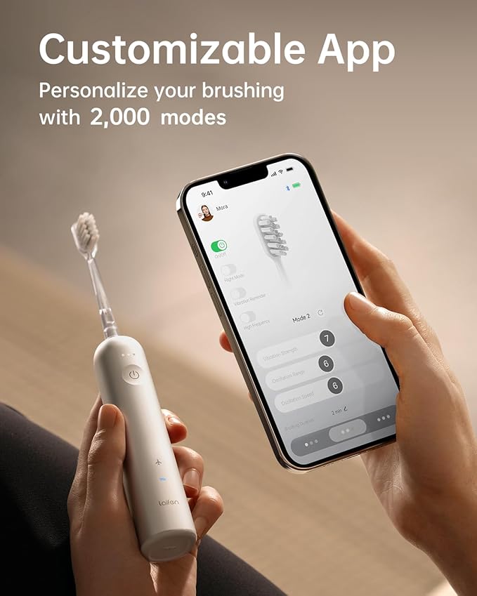 Laifen Wave Electric Toothbrush Oscillation &amp Vibration Sonic Electric Toothbrush for Adults with 3 Brush Heads IPX7 Waterproof ADA Accepted Travel Powered Toothbrush ABS(White)