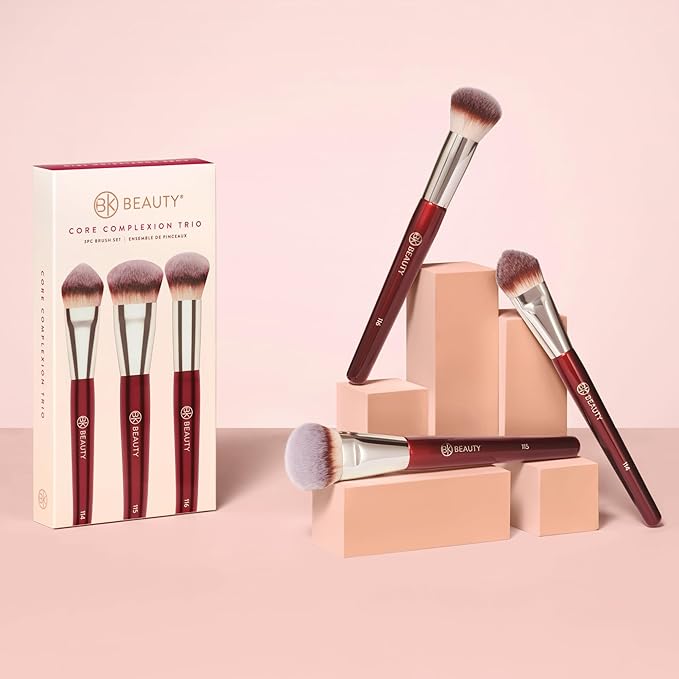 BK Beauty Core Complexion Trio Makeup Brushes Set (3PC) ? Foundation Concealer and Blending Brushes for Liquid Cream &amp Powder ? Vegan Cruelty-Free Ultra-Soft Face Makeup Brushes