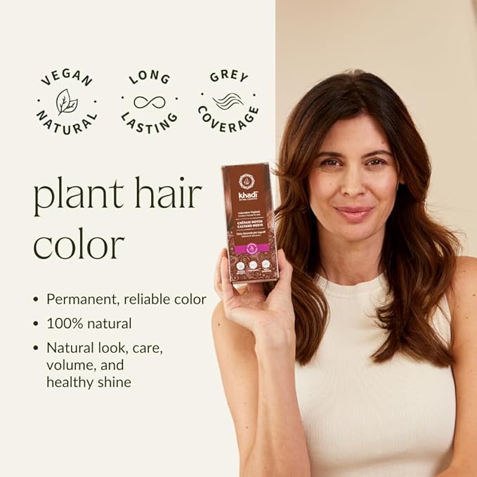 khadi LIGHT BROWN Natural Hair Color - Hair dye for light warm fawn brown with lively reddish reflections - 100% herbal &amp natural - 3.5 oz