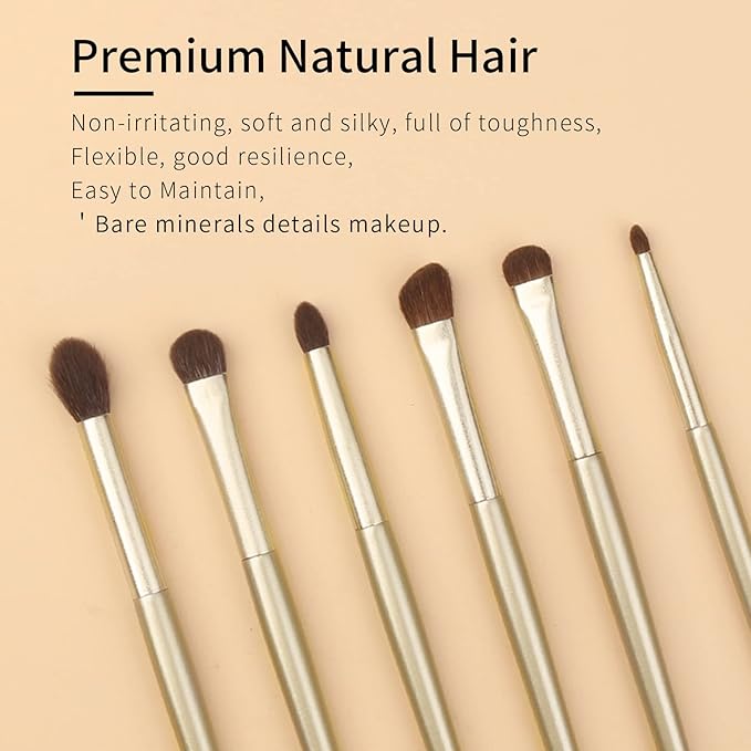 Natural Goat Hair Eye Shadow Brush Set Pony Hair Eyeshadow Brushes Set Small Nose Contour Brush Angled Eyeshadow Brush Eyeshadow Blending Brush Eye Makeup Brushes Set Professional - E200