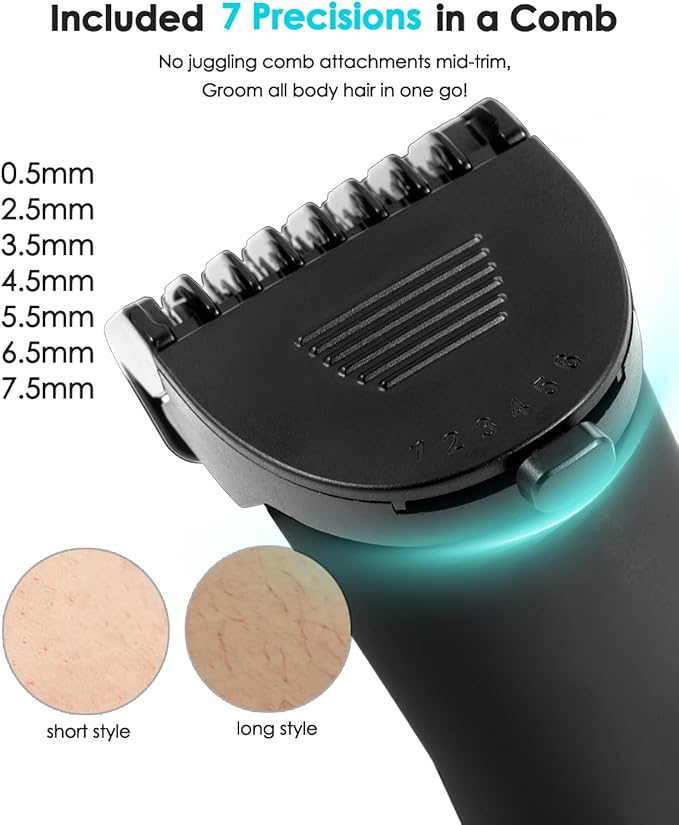 Manscaper for Men Groin Trimmer for Men and Women Body Hair Trimmer and Ball Trimmer with Light Pubic Hair Shaver Manscape Kit 7 Precisions Waterproof Wet / Dry Grooming 240 Minutes Shaving