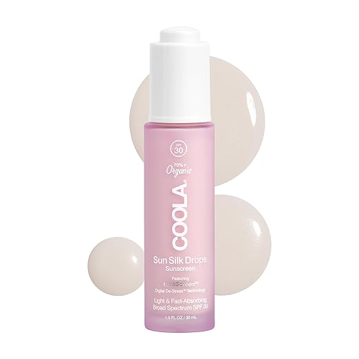 COOLA Organic Sun Silk Drops and Face Moisturizer with SPF 30 Dermatologist Tested Sunscreen with Plant-Derived BlueScreen Digital De-Stress Technology 1 Fl Oz