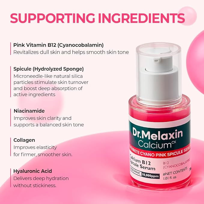 Dr.Melaxin Cemenrete Cyano Pink Spicule Serum with Calcium korean skin care pore tightening refines spicule microneedling serum 1.01 fl. oz.