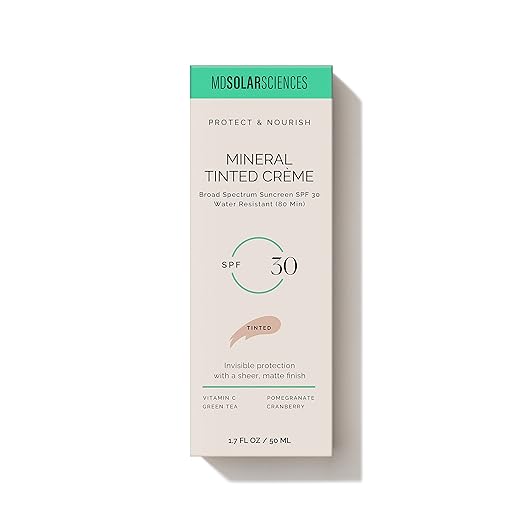 MDSolarSciences Mineral Tinted Cr?me Sunscreen SPF 30 | Water-Resistant Broad Spectrum UV Protection | Blendable Micronized Zinc Oxide Cream | Natural Matte Finish for All Skin Types (1.7 Fl Oz)