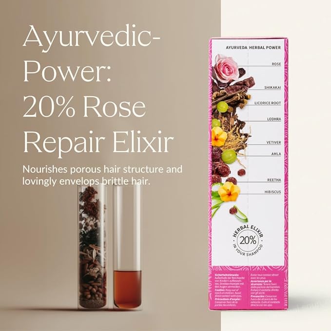 khadi ROSE REPAIR Ayurvedic Shampoo - Intensive regeneration &amp nourishing care for damaged hair - 100% natural &amp silicone-free - 6.7 fl oz
