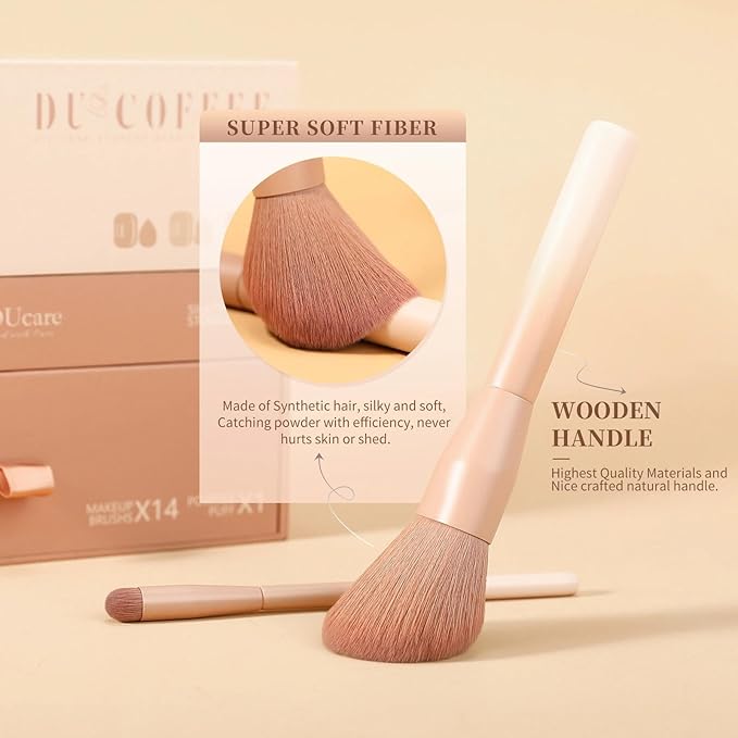 DUcare 21pcs Christmas Makeup Gift Setwith 14Pcs Makeup Brush set 3pcs Makeup Sponges 3pcs Sponge Holder 1pc Powder Puff for Foundation Blending Powder Blush Eyeshadows
