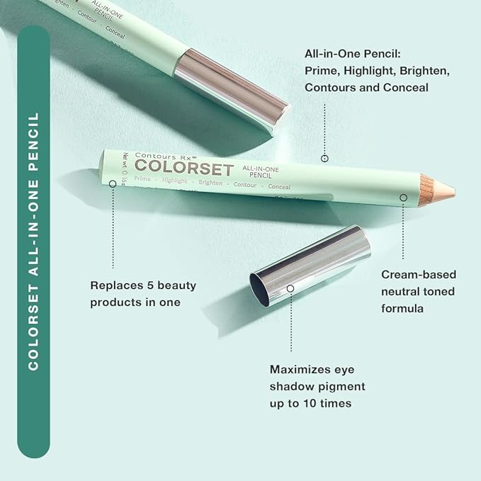 Contours Rx COLORSET All-in-One Pencil ? Brighten Highlight Prime Contour &amp Conceal | Smooth Canvas for Eye Shadow &amp Uneven Skin Tone | Hydrating Vegan &amp Gluten-Free