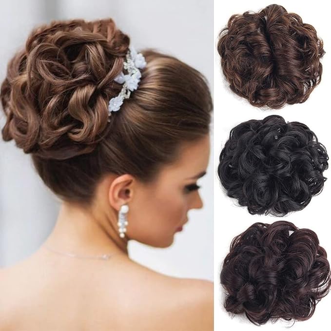 HIHELO Synthetic Curly Hair Bun Hair Clips Women Ponytail Extensions Messy Bun Hair Hoops Extensions Wig Hair Accessories (Color : D)