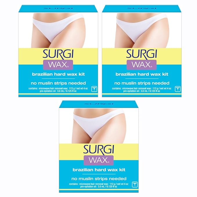 Surgi Wax Brazilian Hard Wax Waxing Kit for Private Parts 4 Ounce Boxes (Pack of 3)