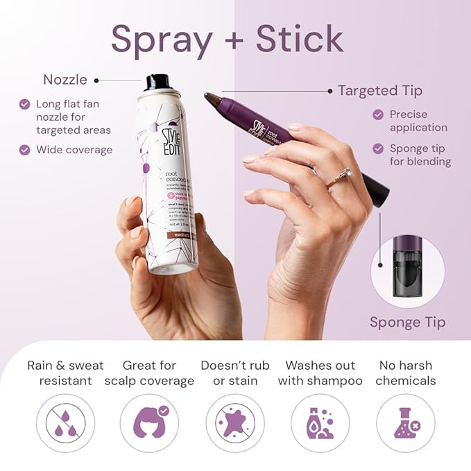 Style Edit Travel Essentials Hair Duo Root Touch Up Spray and Root Cover-Up Stick | Instant Gray Root Concealer for Grays and Roots Coverage | Dark Brown