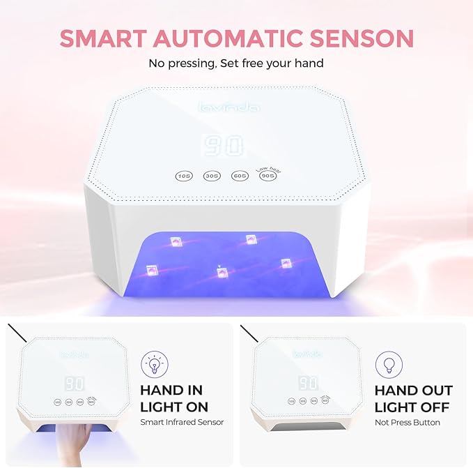 Lavinda 54W Corded UV LED Nail Lamp for Gel Nails - Plug-in Professional Nail Dryer with Fast Curing 4 Timers Touch Screen Compatible with All Gel Polishes (White)