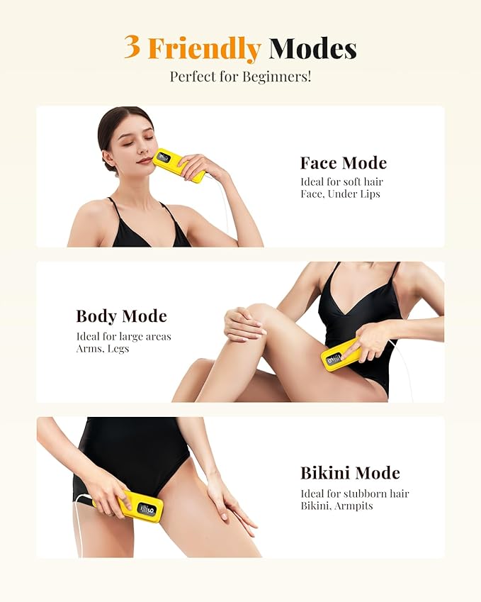 IPL Laser Hair Removal Device for Women &amp Men - At-Home Permanent Hair Remover for Long-Lasting ResultsBody &amp Face for 85% Hair Reduction in 3 WeeksYellow