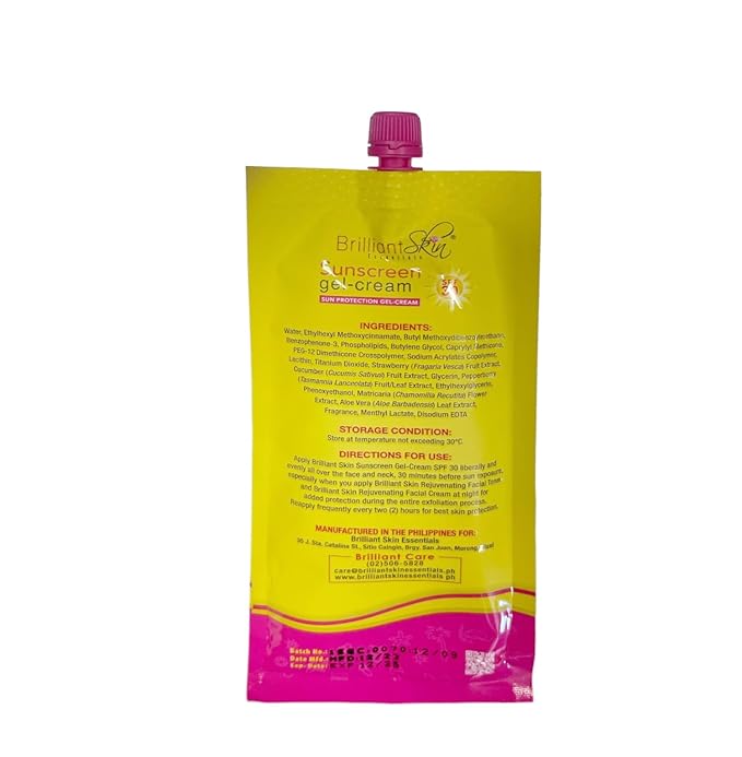 Generic 2 Sachets Brilliant Skin Essentials Sunscreen Gel-Cream UVA/UVB Protection SPF 30 50g 1.7 Ounce (Pack of 1)
