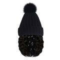 Beanie Hat Wig Winter Warm Knitted Black Beanie Hat with bob Curly Wavy Hair Extension Synthetic Hairpiece hat Wig