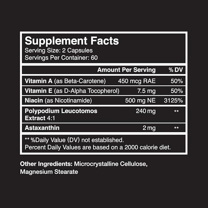 SunArmor Advanced with Nicotinamide and Powered by Polypodium Fights The Signs of Photoaging Use with Sunscreen Dermatologist Developed 120 Capsules