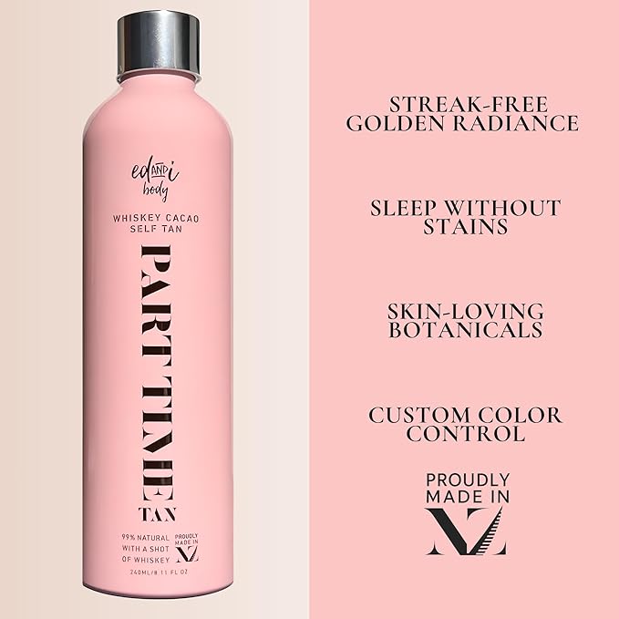 ed&ampi PART TIME Self Tanner With Natural DHA Whiskey Cacao Self Tanning for Women Natural Long Lasting Body Sunless Tan Leg Tanner for Women Buildable Golden Glow Tanning Products 8.45 oz