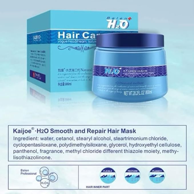 Kaijoe H2O Smooth &amp Repair Hair Mask (500ml) - Intensive Hydrating Treatment for Damaged Dry and Chemically Treated Hair - Restores Shine and Softness