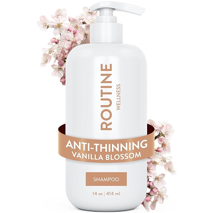 Routine Wellness Anti-Thinning Shampoo for Thinning Hair - Biotin DHT Blocker Women &amp Men - Color Safe Shampoo for Hair Loss &amp Healthy Hair - Vanilla Blossom - 14oz