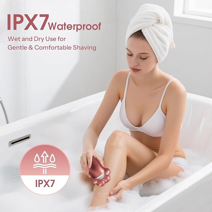 Electric Razors for Women Legs: 5-in-1 Rechargeable Body Shaver 7D Wet &amp Dry Body Trimmer IPX7 Waterproof Lady Hair Remover for Face Underarms Pubic Matte Pink