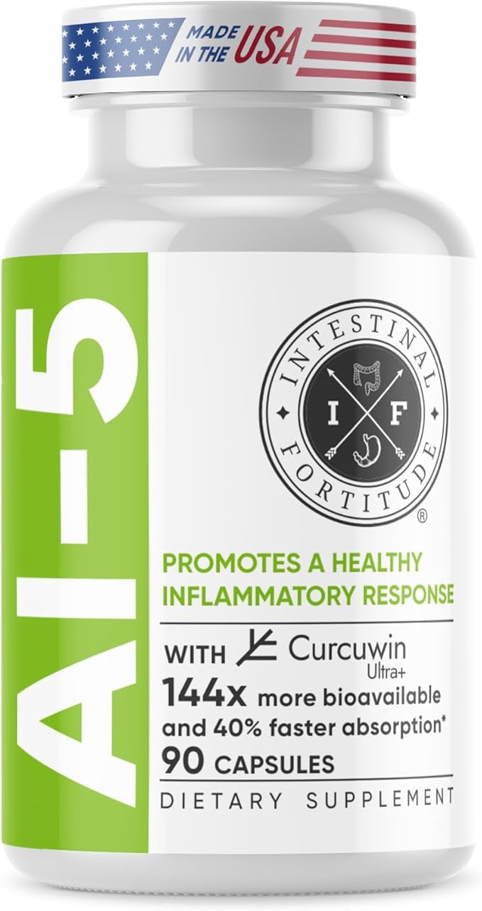 Intestinal Fortitude AI-5 - Digestive Herbal Capsule Supplement w/CurcuWIN Turmeric Curcumin Boswellia Serrata Ginger Root &amp EGCG Green Tea for Gut &amp DigestiveHealth Support Non-GMO Dair