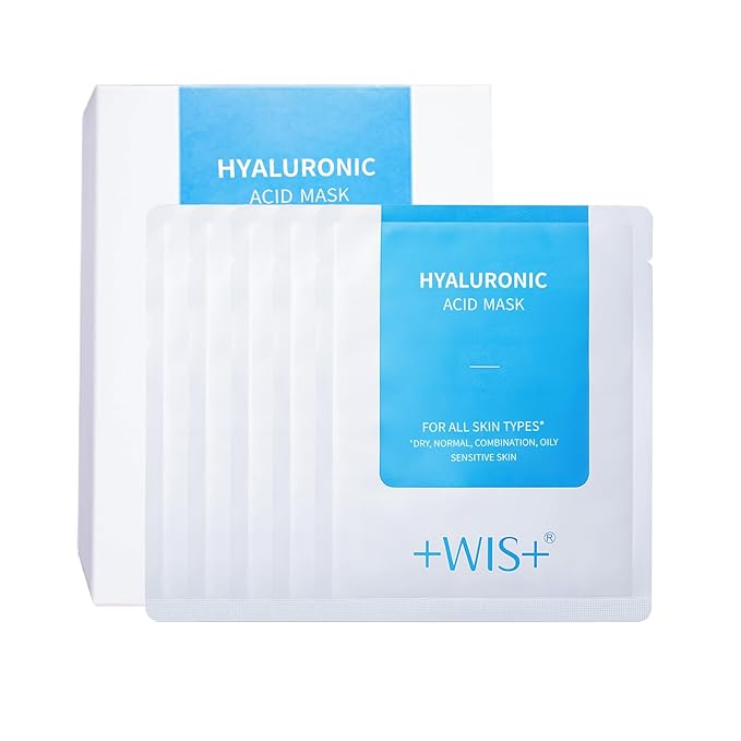 '+WIS+ Hyaluronic Acid Face Mask 24 EA with Hyaluronic Acid Serum and Vitamin B5 Facial Mask for Dry Skin Anti-Aging Mask to Plump and Repair Dehydrated Skin Safe on Sensitive Skingifts for women