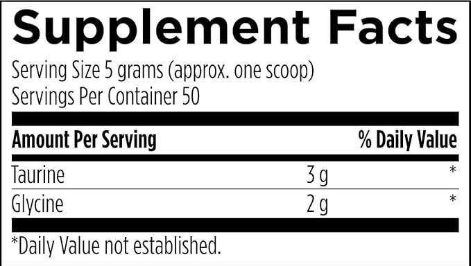 Designs for Health Taurine + Glycine Powder - Amino Acids for Healthy Aging - Supports Cellular Metabolic &amp Heart Health - Non-GMO Unflavored Amino Acid Powder (250 g)