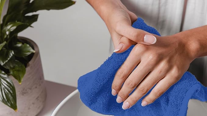 Avalon Towels Cotton Washcloths ? (Pack of 60) Size 12x12 Inches 100% Ring Spun Cotton Soft &amp Absorbent Face Towels Gym Towels Hotel and Spa Quality Reusable Fingertip Towels (Blue)